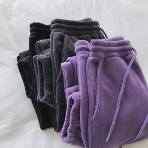 I pantaloni femminili addensano pantaloni della tuta autunno inverno elastico inverno piede dritto pantaloni dritti pile horem casual sciolte calde