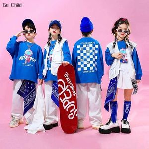 Set di abbigliamento Girls streetwear boys hip hop gilet joggers pantaloni per bambini tap di danza da strada set di vestiti per bambini abiti jazz costumi fantastici y240520etl4