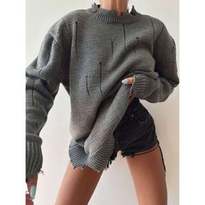 Women's Early Autumn New Pullover sciolto a mano top fatto a mano indossato a collo tondo