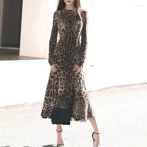 Casual Dresses Top End Women Fashion Leopard Printed Long Sleeve Slim Fishtail Dress Lady Elegant O-neck Midi Female Prom Gown