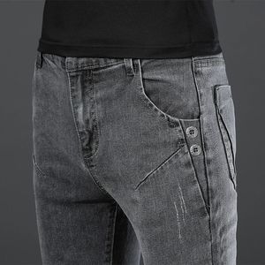 Мужская уличная одежда винтажная серая джинсовые брюки мужской простой стиль хлопок высококачественный повседневное джинсовое брюки 240521
