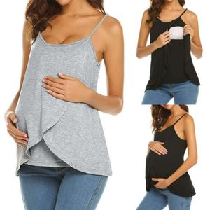 2023 New Summer Women Pregnant T Shirts Women's Maternity Nursing Wrap Top Sleeveless Double Layer Blouse Tee L2405