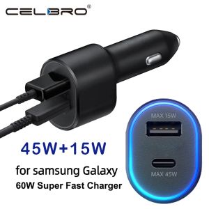 60W för Samsung Super Fast Car Charger PD USB Type C Port Auto Cargador 45W Galaxy S24 S23 + S22 5G S21 Obs 20 10 Z Flip3 A52