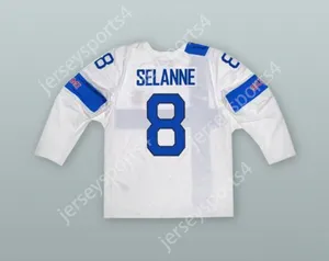 Custom Teemu Selanne 8 Finnland National Team White Hockey Trikots Top Sattitched S-M-L-XL-XXL-3XL-4XL-5XL-6XL