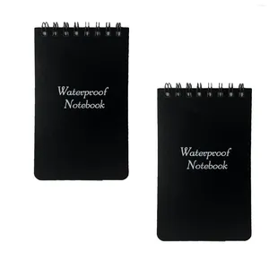 2pcs Memo Top Spiral PP Cover School Journal Office Waterproof Notebook Paper Travel Pocket Portable Outdoor Activities Black