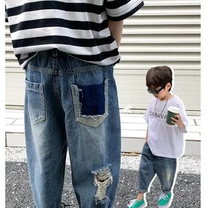 Boys Jeans Spring And Autumn Childrens Pants Holes Baby Spring Clothing Korean Version Trendy Spring Childrens Clothing 240521