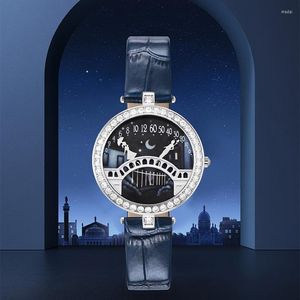 Zegarek 2022 Damski zegarek skórzany luksusowy temperament inkrustowany diament
