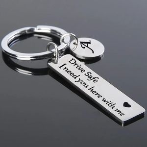 Drive Safe Keychains AZ Initials Letters Men Women Stainless Steel Key Chain Birthday Chritsmas Fathers Day Gifts Jewelry 240506
