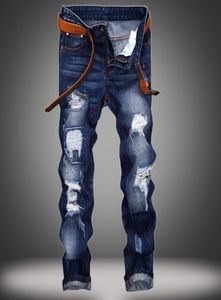 Retro Black Men039s Ripped Jeans Mode Slim Fit Distelted Streetwear Frühling Herbst Mid Taille Hip Hop Denim Hosen Pantalones1244262