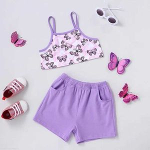 Kläder sätter flickor kläder set baby girl kläder 2 st set butterfly tryck väst toppar+korta byxor barn kläder avslappnade hem flickor outfit 0-6y y240520a95i