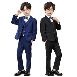 Abito per ragazzi Suit blu nero Solido per bambini Costume performance per pianoforte (giacca + gilet + camicia + pantaloni + papillon)