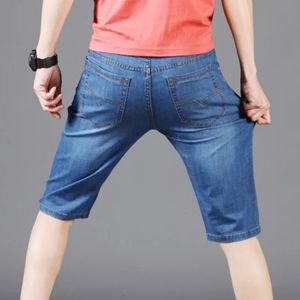 Summer Men Denim Jeans Short Jeans Casual Casual Chegadas calças curtas elástica calças diárias retas 240516