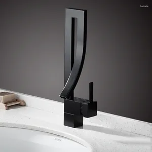 Torneiras de pia da pia do banheiro Torneira da bacia de bastão curva Design criativo Vanidade Tap quadrado Manuse