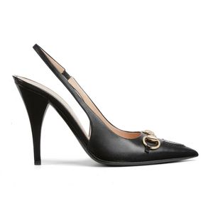 Designers sandaler klädskor för kvinnors slingbacks kvalitet fårskinn klassisk spänne mode tryck pumpar sexiga spetsiga tår bröllopsfest 10 cm hög klacksko 35-43