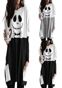 Kvinnor Leisure Casual Holiday Halloween Jack Skellington Tryckt rund hals Longsleeve -fickor Kort klänning5757151