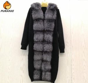 2020 REAL Natural Fur Coat Sweater Cardigan Women039s äkta ullstickning med krage Lång varm vinter Autumn Outerwear4932116