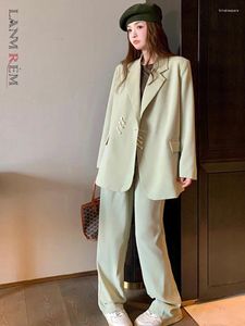 Women's Two Piece Pants LANMREM Office Lady Two-piece Set Notched Rivet Design Loose Blazer With Long 2024 Summer Clothing 2Z1554