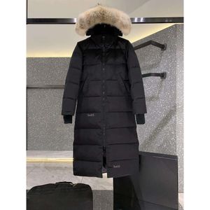 女性カナダのダウンジャケットパフジャケットパーカー冬のミッドレング膝のオーバーザヘニーフード付きジャケット厚い暖かいグース