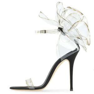 Women Ladies 2024 PVC in pelle PVC 9,5 cm Sandali alti sandali estivi casual wedding gladiator sexy scarpe sexy trasparente fiore peep-toe a una linea buckl 0d6