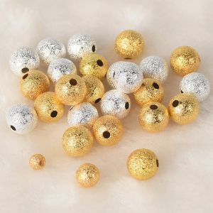 20-100pcs Plated Color Round 4mm 5mm 6mm 8mm 10mm Hollow Matte Metal Brass Loose Spacer Beads Lot for Jewelry Making DIY Crafts