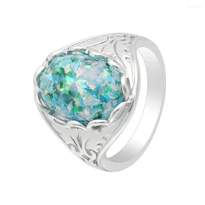 Ringos de cluster Hainon Vintage Fire Opal dedo para mulheres Silver Color Jewelry Stone verde Stone Classic Wedding Anniversary