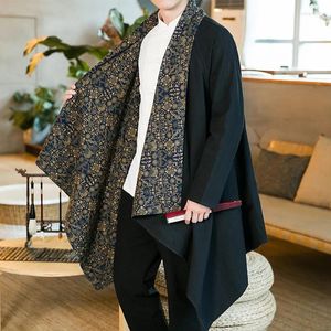 Ethnic Clothing Japanese Long Kimono Cardigan Samurai Male Patchwork Coat Shirt Retro Cotton Linen Hanfu Loose Yukata Haori