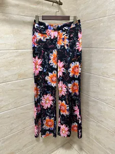 2024 Design Ny modebrett benknapp Långa byxor Kvinnor Hög midja Ficka Floral Print Casual Loose Trousers