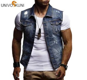 Univos Kuni Denim Vest Mens 재킷 민소매 Casuavintage Waistcoats Mens Jean Coat Ripped Slim Fit Male Jackets Cowboy J525254527614