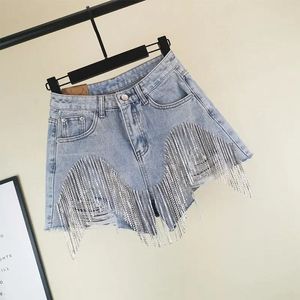 Sommerfrauen Mode High Taille Diamond Quaste Ripped Jeans Shorts Femme Y2K lässige Unterteile für Damen -Denim -Shorts 240521