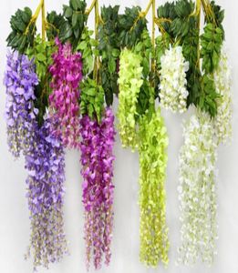 Moda Romântica Flores Artificiais Simulação Wisteria Vine Longshort Planta de seda plástico para festa de casamento em casa Decoração de jardim4170837