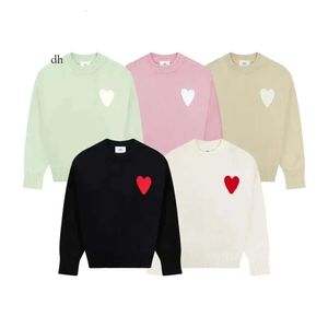 Unisex Designer Amis Sweater Men Women's Korean Fashion A Heart Pattern Round Neck Knitwear Sweatshirts Brand Lover A-Line Small Red Sweatersummer 16