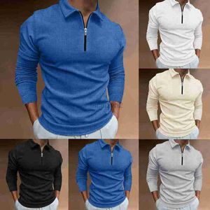 Herren Plus T-Shirts Polos Herbst neue Waffel Reißverschluss Langarm Langarm Polo-Hemd Herren T-Shirt Top T-Shirts Tops