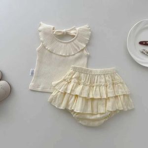 Roupas conjuntos de bebês shorts de verão infantil de algodão sem mangas sem mangas colarinho top girl menina princesa roupas y240520d8b9
