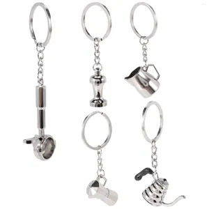 Keychains 5PCS Creative Barista Coffee Tamper Keychain Espresso Portafilter Moka Pitcher Keyring Portable Accessories Gift