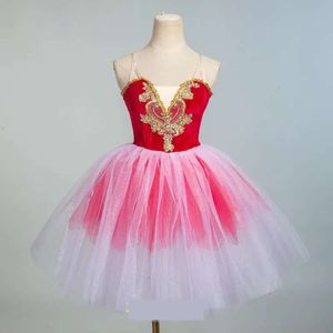 新しいパフォーマンス服の子供のロマンチックな競争プロフェッショナルバレエ女の子のための長いドレスバレリーナ