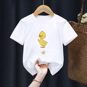 Camisetas novas cartons de pato engraçados fofos camisetas garotas brancas meninos tops de animais tees crianças verão girsl Presente roupas grow ship y240521