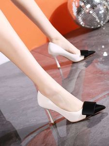 Designer High Heels Paired with Skirts Banquet Shoes Color Blocking Pointed Shallow Cut Single 2024 New Fashionable Slim Heel