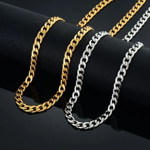 7mm Curb Cuban Link Chain Halsband 14K Gold Choker Lång halsband Mens Hip Hop Jewelry