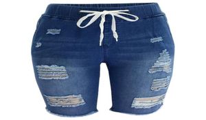 الصيف المتعثر برمودا جينز جينز شورت نساء طول الركبة امتداد الفتحة قصيرة الدانتيل أعلى مرنة الخصر الأزرق capris1163373