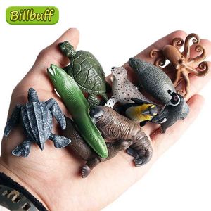 Novelty Games 10pc Simulation Marine Animal Model Octopus Walrus Seal Penguin Turtle Figures Early Educational toy for children Christmas gift Y240521