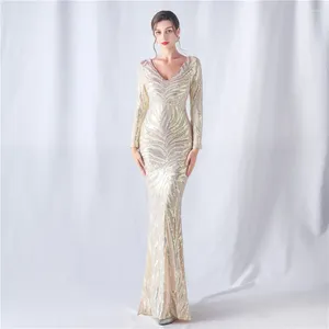 Casual Dresses Sladuo Sexy V Neck Sequin Maxi Dress for Women Winter Long Sleeve Evening Celebrity Club Runway Party Vestifos