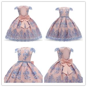 Embroidery Costumes Big Bow Girl Wedding Kids Dresses For Princess Party Pageant Formal Prom Girls Summer Dress