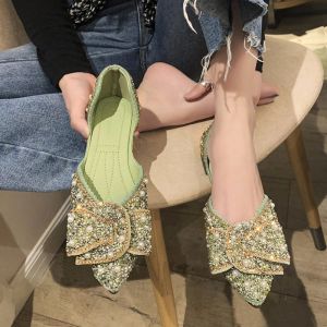 Rimocy Bling Crystal Ballet Flats Women 2023 New D'Orsayソフトボトムパールパーティーシューズ