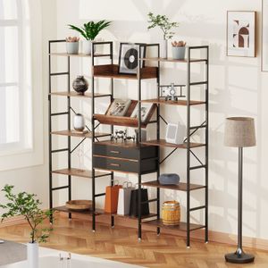 ZK20 Triple Wide 5 Tier Bookhelf, Tall Bookcase med 14 öppna displayhyllor