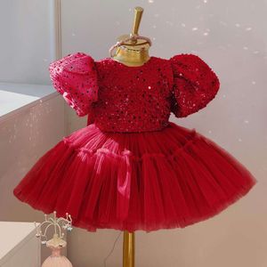 Śliczna dziewczyna różowy puszysty sukienka księżniczki kwiat dziewczyny cekinowe sukienki na wesele 1-5t Dziecięce przyjęcie urodzin