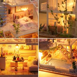 Diy Doll House With Furniture Light Cover Dollhouse Casa Miniatures Children For Toys Birthday Christmas New Year Gifts