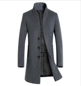 Zimowe nowe okopy modowe dla mężczyzn stają szyi pojedynczy płaszcz zimowy w środkowej części menu039s Slim Trench Płaszcz7674991