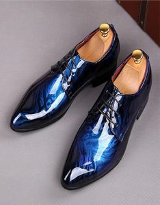 Casual Mens Shoes Glitter Royal Blue Print Flat Formal Oxfords Wedding Evening Dress Sapato Social Masculino3985891