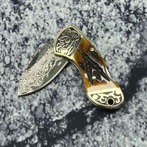 Outdoor Damascus Steel Small Mini Folding Camping Keychain Portable Pocket Fruit Knife 0D702a