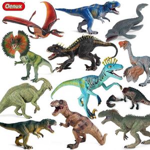 Новинка игры Oenux Jurassic Dinosaur World Eoraptor Dilophosauridae Mosasaurus Velociraptor T-Rex Animasl Model Figures Kid Toy Gift Y240521